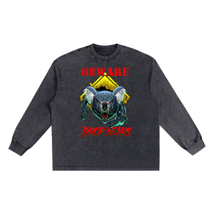 Beware Drop Bear Snow Washed Long Sleeve Black Tee