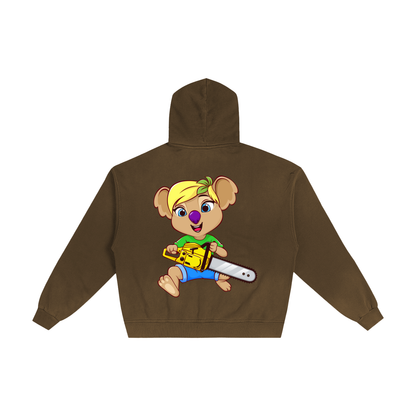 Disney Style Koala Chainsaw Coffee Sunfaded Zip-Up Hoodie
