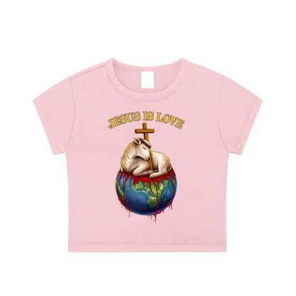 Jesus Is Love Woman's Snow Washed Pink Crop Top