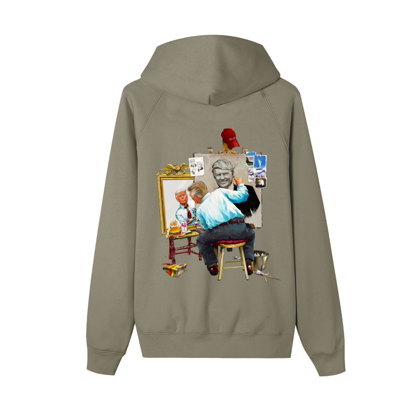 Donald Trump Triple Self Portrait Ashen Olive Zip-Up Fleece Hoodie