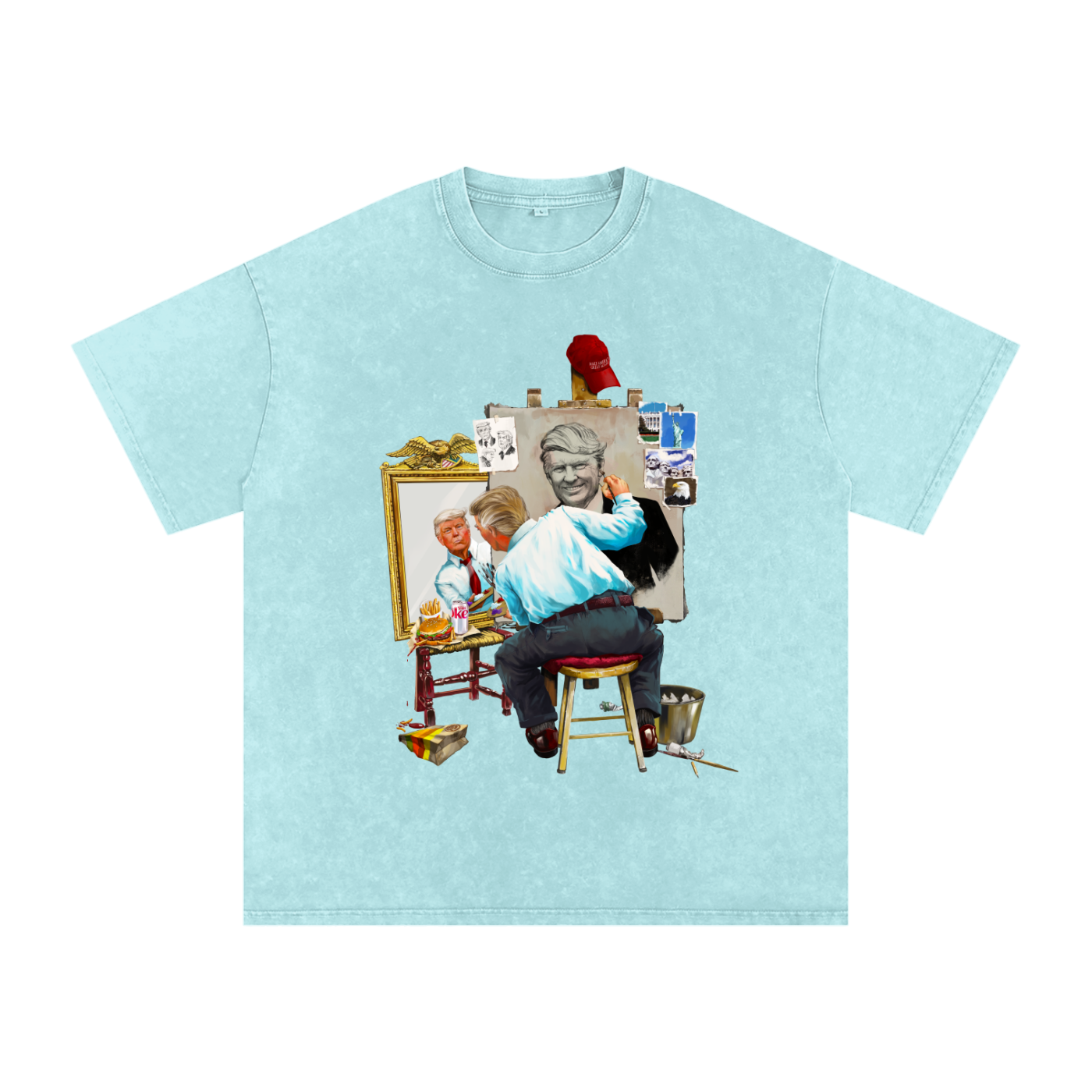 Donald Trump Triple Self Portrait Acid Wash Ice Blue Tee