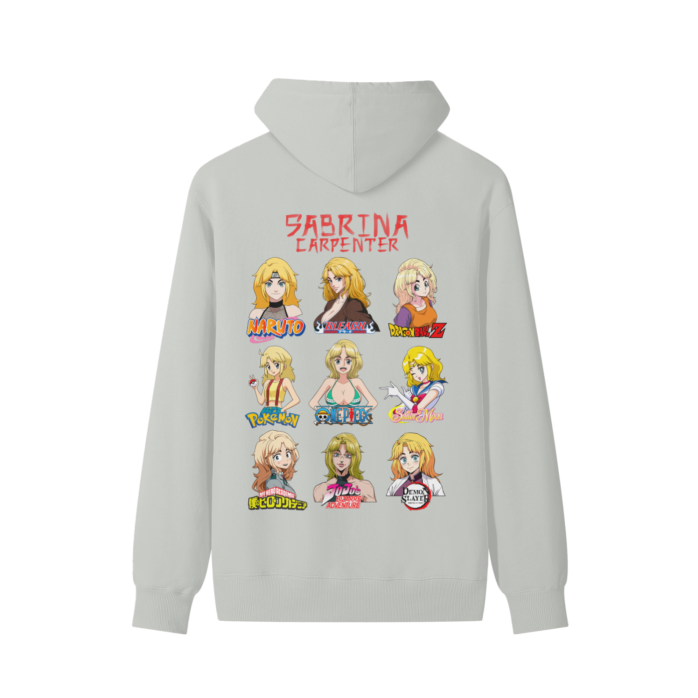 Sabrina Carpenter Anime Art Styles Sage Grey Classic Hoodie, Naruto, Bleach, Dragonball Z, Pokémon, One Piece, Sailor Moon, My Hero Academia, Jojo's Bizarre Adventure, Demon Slayer