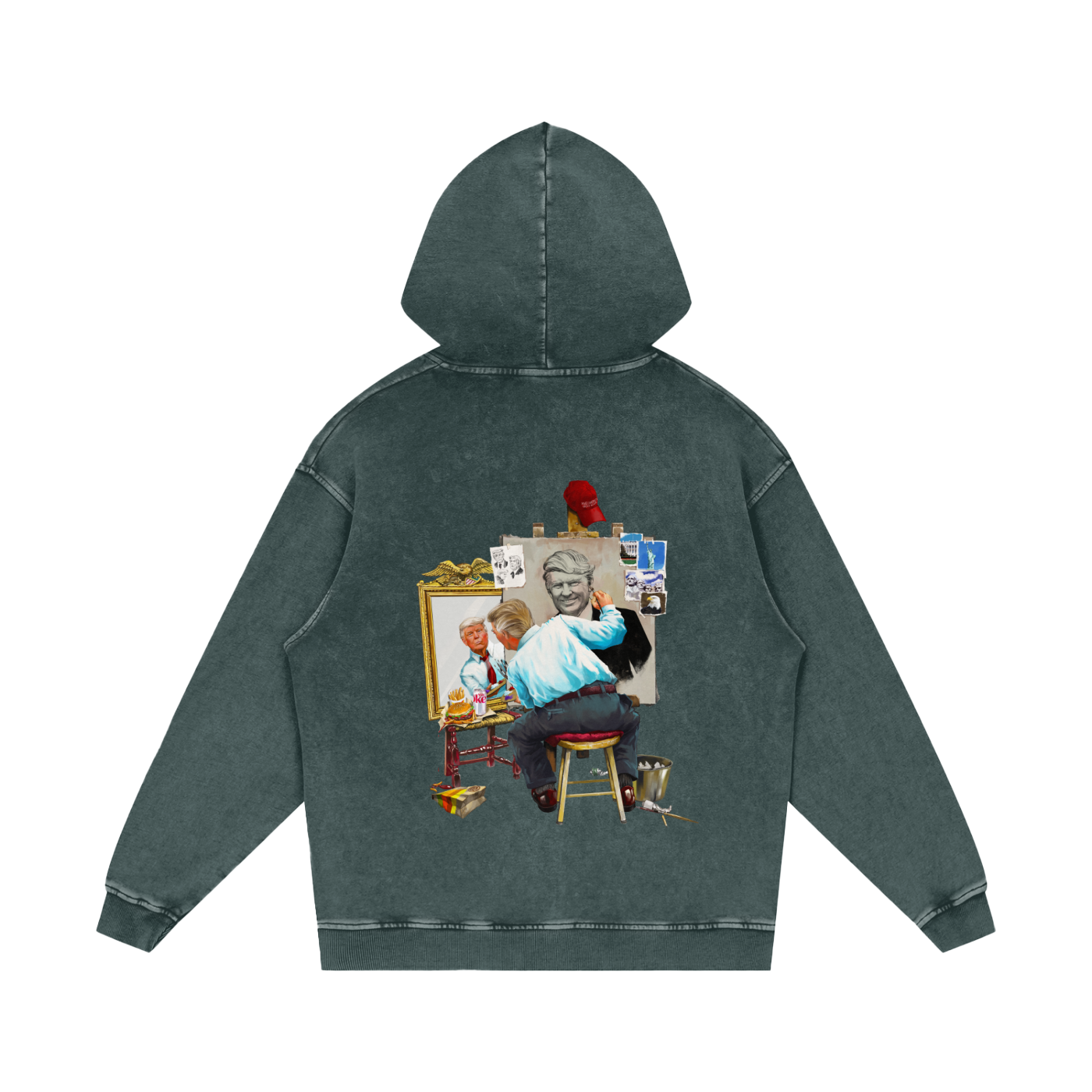 Donald Trump Triple Self Portrait Acid Wash Dark Green Hoodie