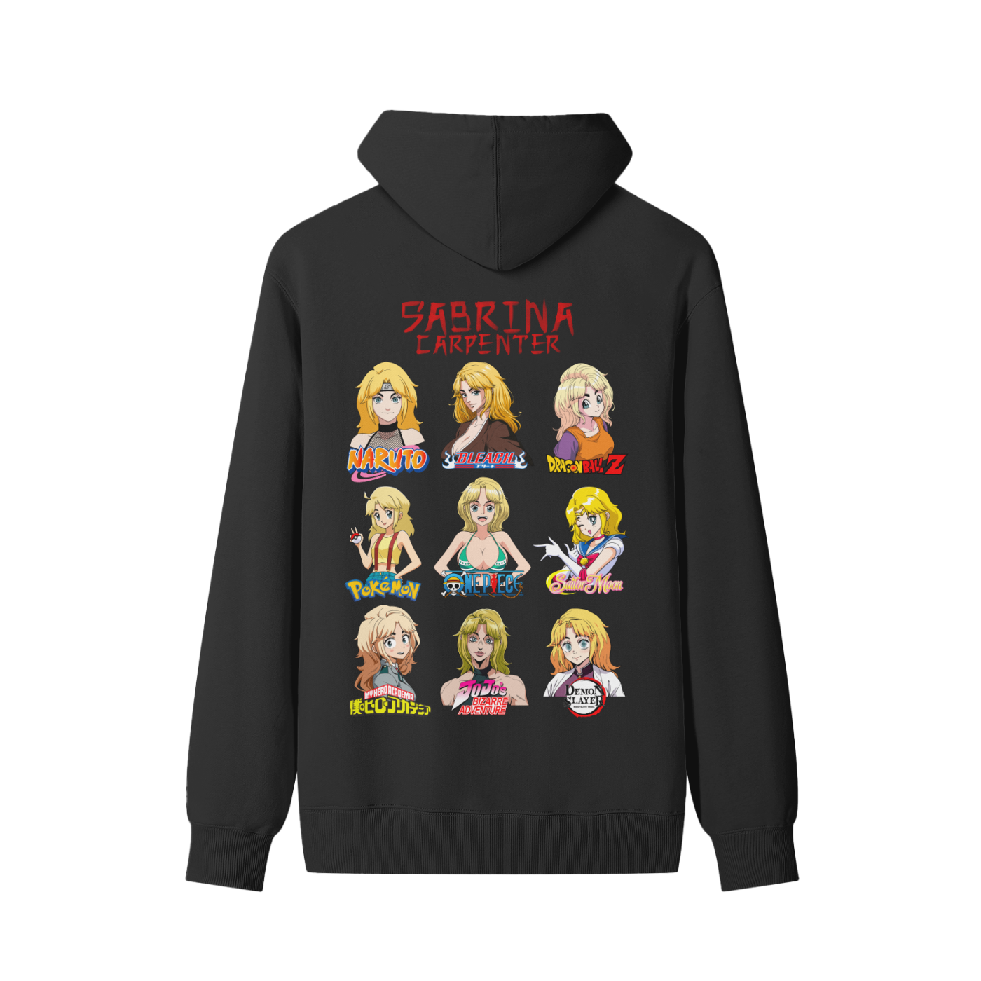 Sabrina Carpenter Anime Art Styles Black Classic Hoodie, Naruto, Bleach, Dragonball Z, Pokémon, One Piece, Sailor Moon, My Hero Academia, Jojo's Bizarre Adventure, Demon Slayer