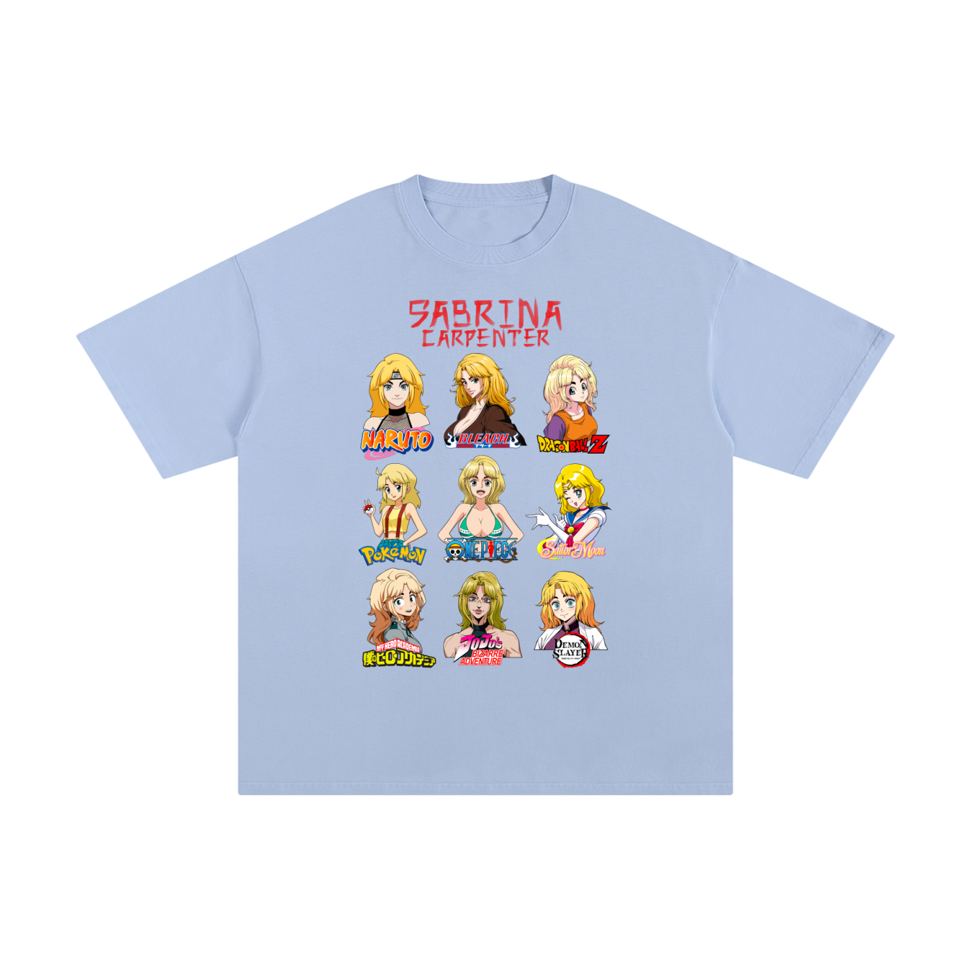 Sabrina Carpenter Anime Art Styles Light Steel Blue Classic Tee, Naruto, Bleach, Dragonball Z, Pokémon, One Piece, Sailor Moon, My Hero Academia, Jojo's Bizarre Adventure, Demon Slayer