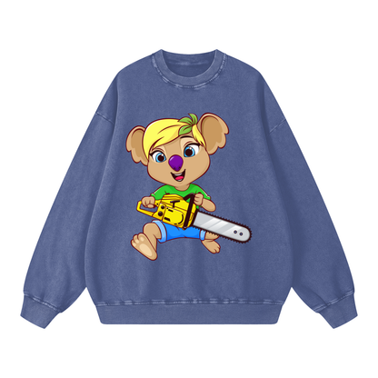 Disney Style Koala Chainsaw Acid Wash Lapis Blue Sweatshirt