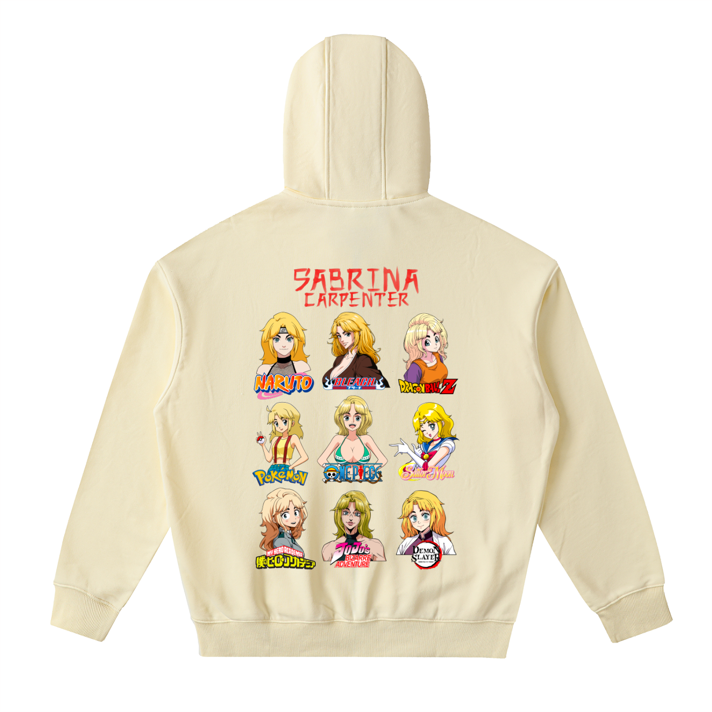 Sabrina Carpenter Anime Art Styles Light Khaki Classic Zip-Up Hoodie, Naruto, Bleach, Dragonball Z, Pokémon, One Piece, Sailor Moon, My Hero Academia, Jojo's Bizarre Adventure, Demon Slayer