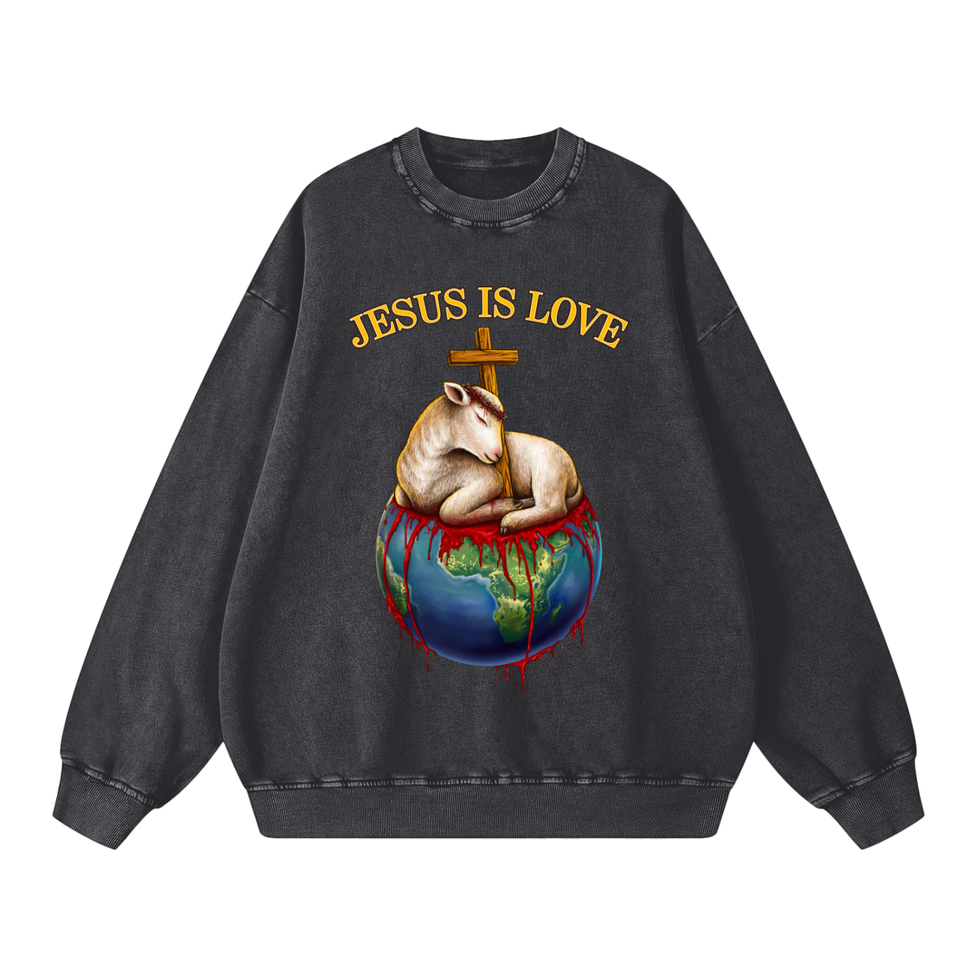 Jesus Is Love Acid Wash Black Sweatshirt