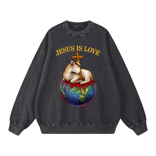 Jesus Is Love Acid Wash Black Sweatshirt