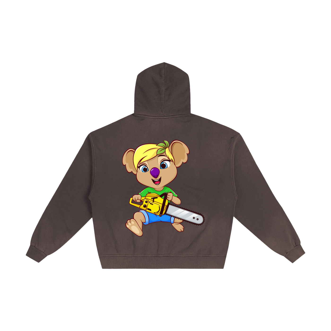 Disney Style Koala Chainsaw Cocoa Brown Sunfaded Zip-Up Hoodie