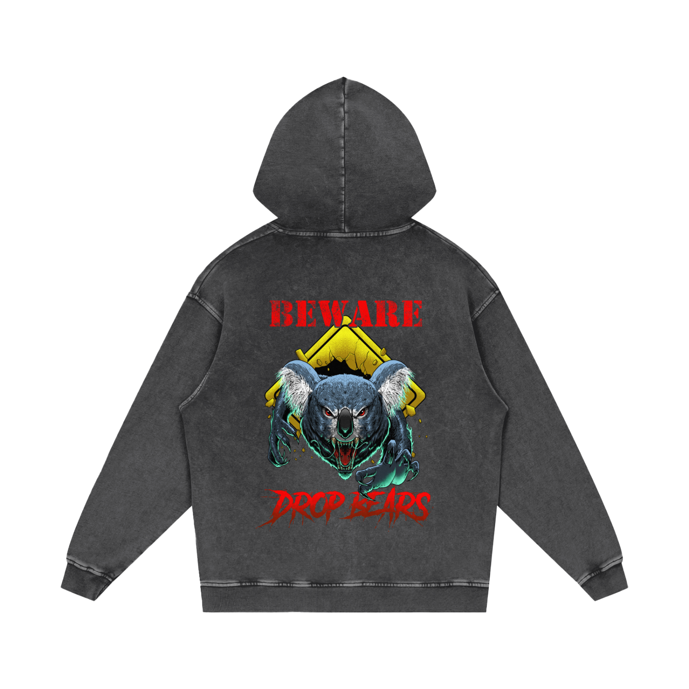 Beware Drop Bear Acid Wash Dark Grey Hoodie