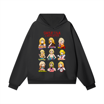 Sabrina Carpenter Anime Art Styles Black Hidden Pocket Fleece Hoodie, Naruto, Bleach, Dragonball Z, Pokémon, One Piece, Sailor Moon, My Hero Academia, Jojo's Bizarre Adventure, Demon Slayer