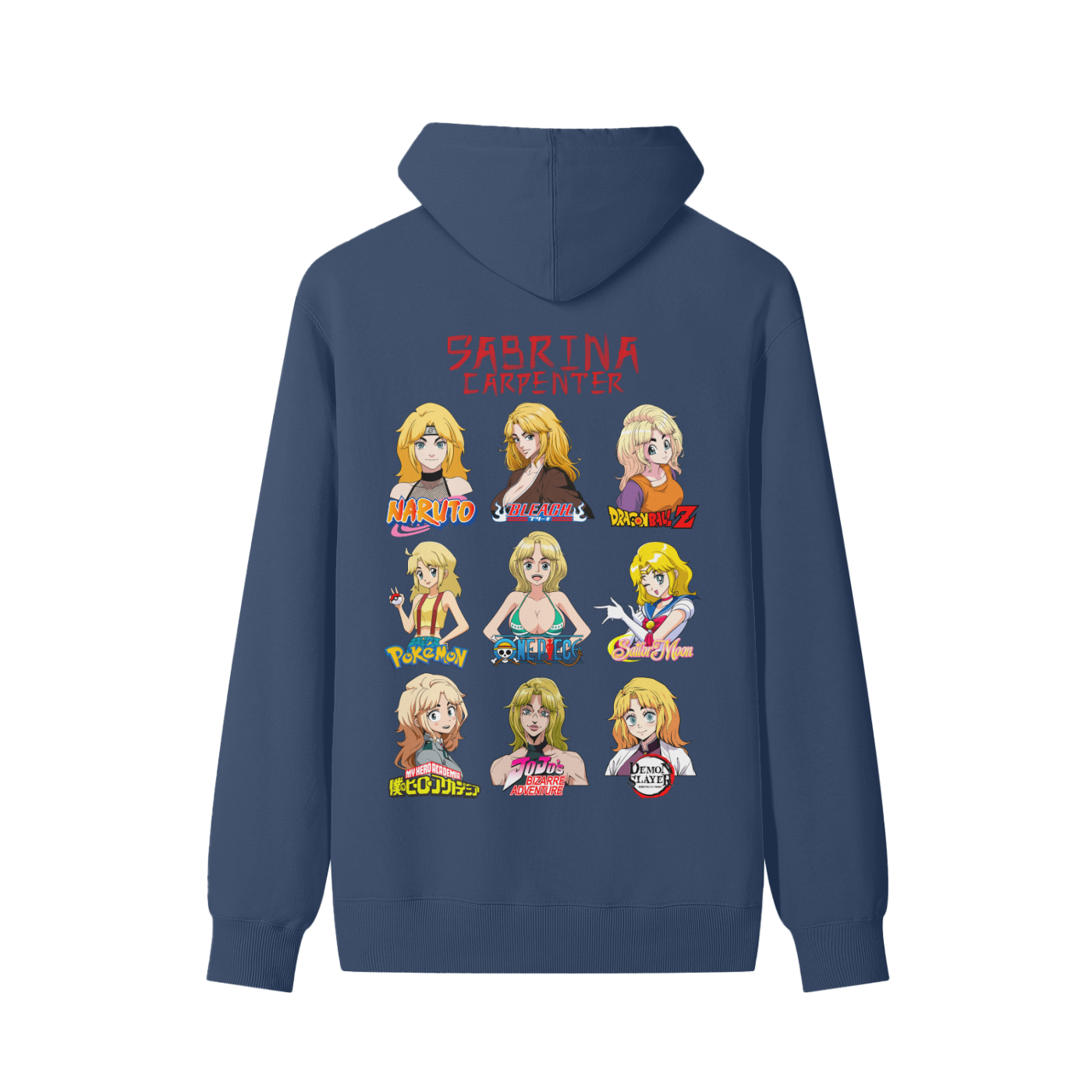 Sabrina Carpenter Anime Art Styles Dusty Navy Classic Hoodie, Naruto, Bleach, Dragonball Z, Pokémon, One Piece, Sailor Moon, My Hero Academia, Jojo's Bizarre Adventure, Demon Slayer