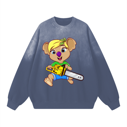Disney Style Koala Chainsaw Sunfaded Acid Wash Dusty Navy Sweatshirt