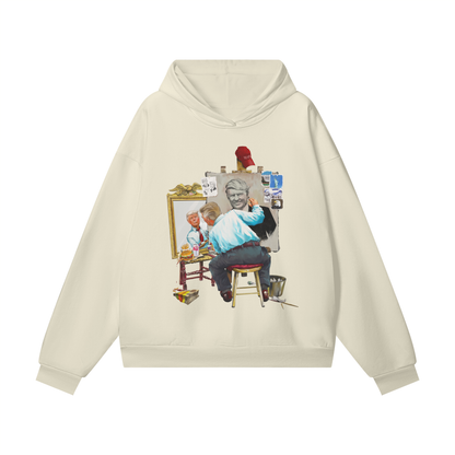 Donald Trump Triple Self Portrait Hidden Pocket Fleece Light Khaki Hoodie