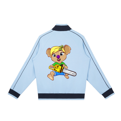 Disney Style Koala Chainsaw Sky Blue Retro Raglan Zip-Up Track Jacket