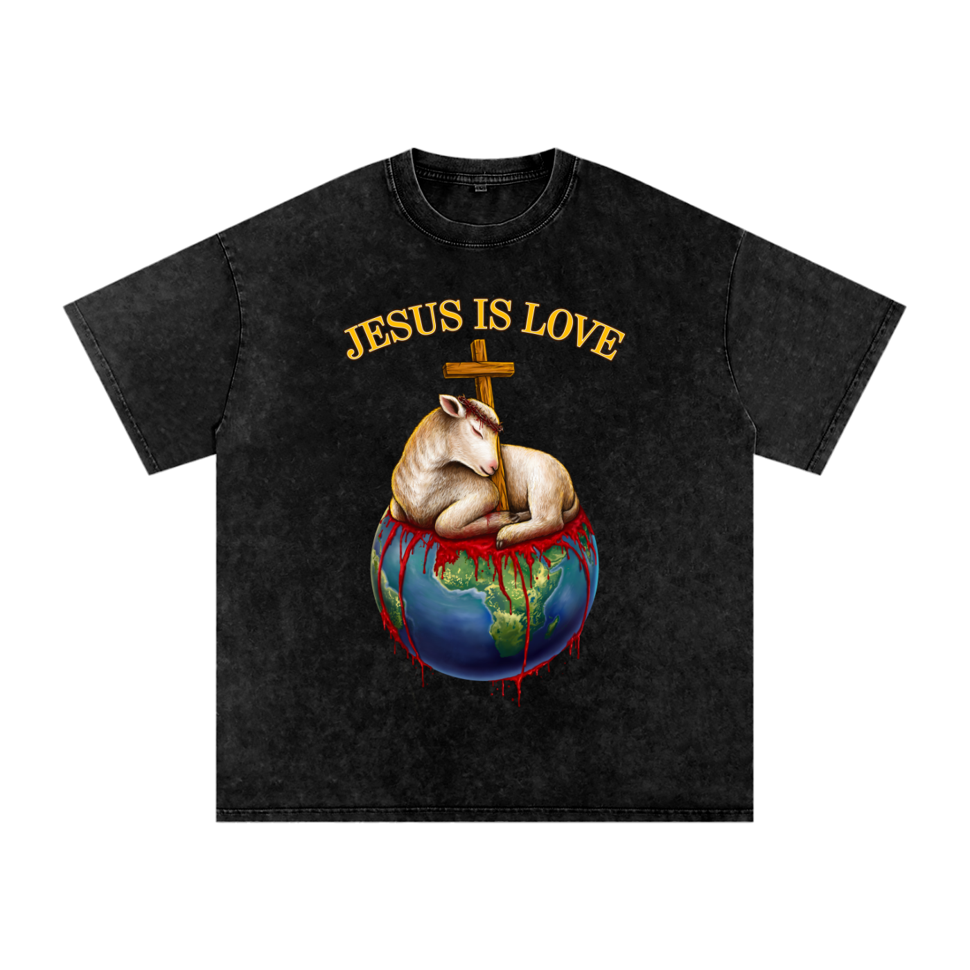 Jesus Is Love Acid Wash Black Tee