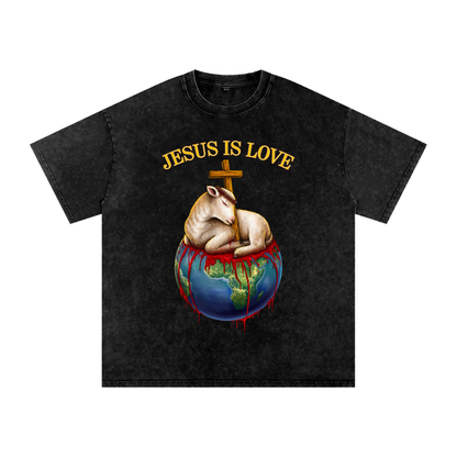 Jesus Is Love Acid Wash Black Tee
