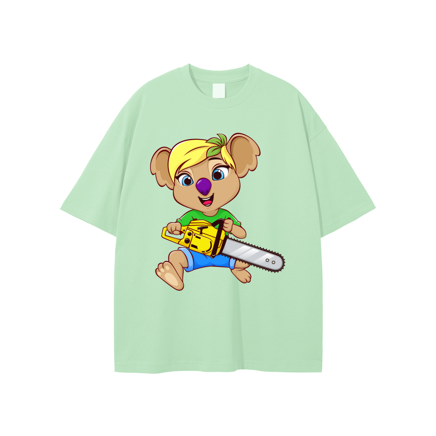 Disney Style Koala Chainsaw Classic Mint Green Tee
