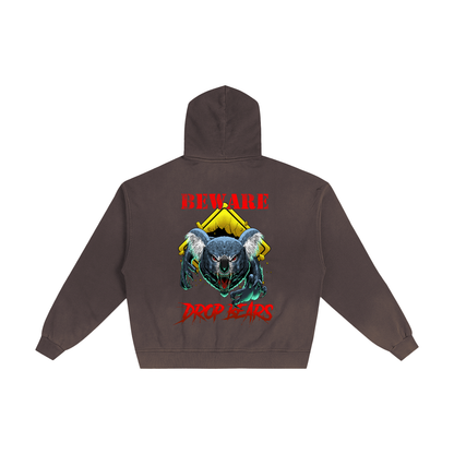 Beware Drop Bear Cocoa Brown Sunfaded Zip-Up Hoodie
