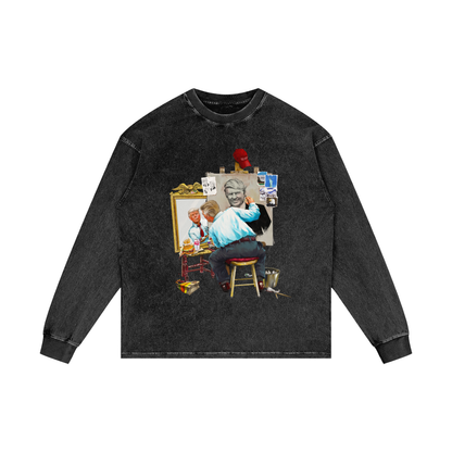 Donald Trump Triple Self Portrait Black Acid Wash Long Sleeve Tee