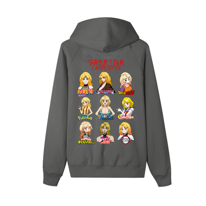 Sabrina Carpenter Anime Art Styles Dark Grey Zip-Up Fleece Hoodie, Naruto, Bleach, Dragonball Z, Pokémon, One Piece, Sailor Moon, My Hero Academia, Jojo's Bizarre Adventure, Demon Slayer