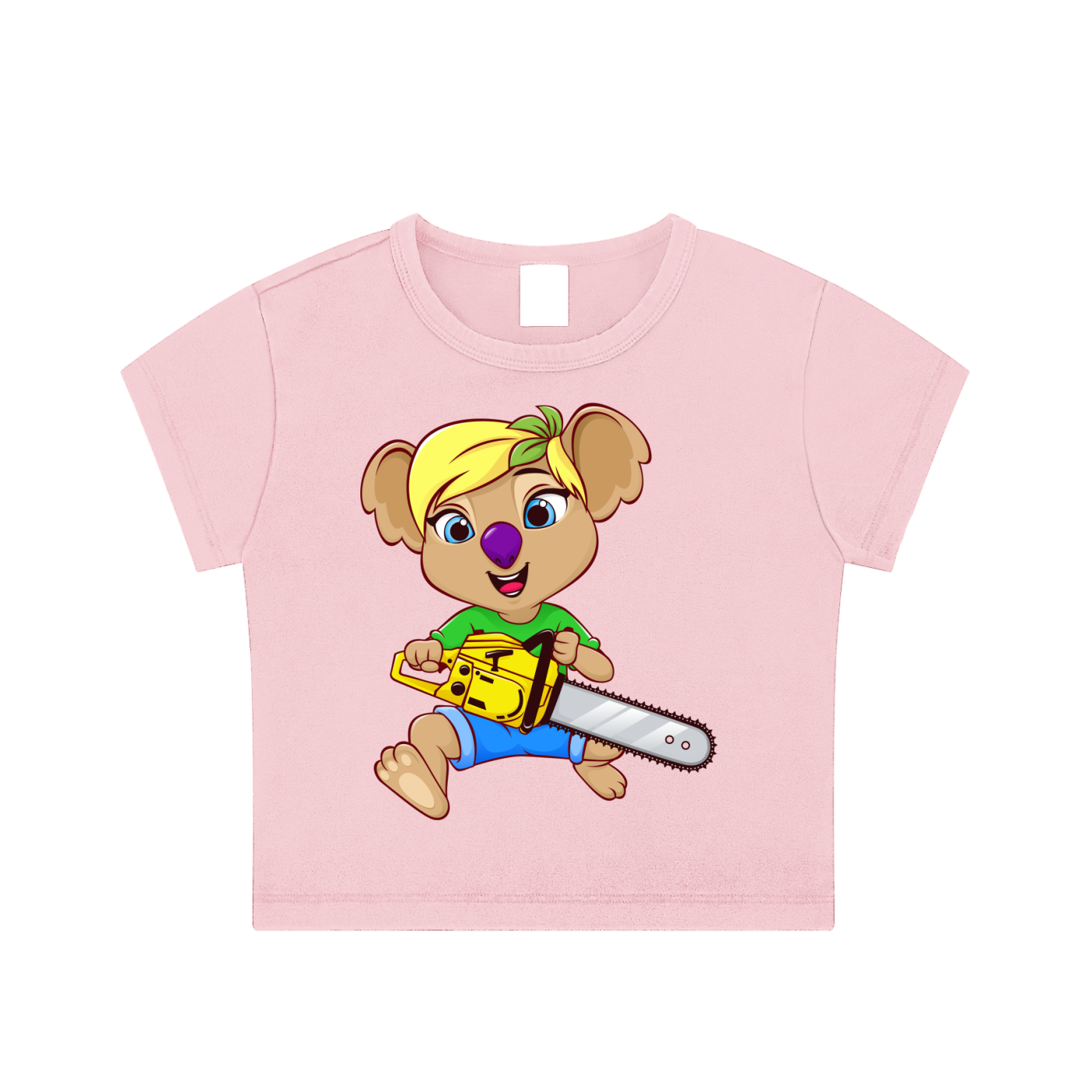 Disney Style Koala Chainsaw Woman's Snow Washed Pink Crop Top