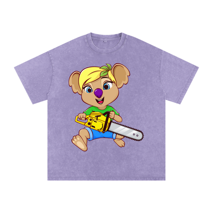 Disney Style Koala Chainsaw Acid Wash Light Purple Tee
