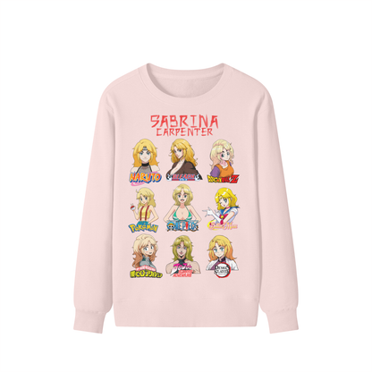 Sabrina Carpenter Anime Art Styles Light Pink Classic Sweatshirt, Naruto, Bleach, Dragonball Z, Pokémon, One Piece, Sailor Moon, My Hero Academia, Jojo's Bizarre Adventure, Demon Slayer