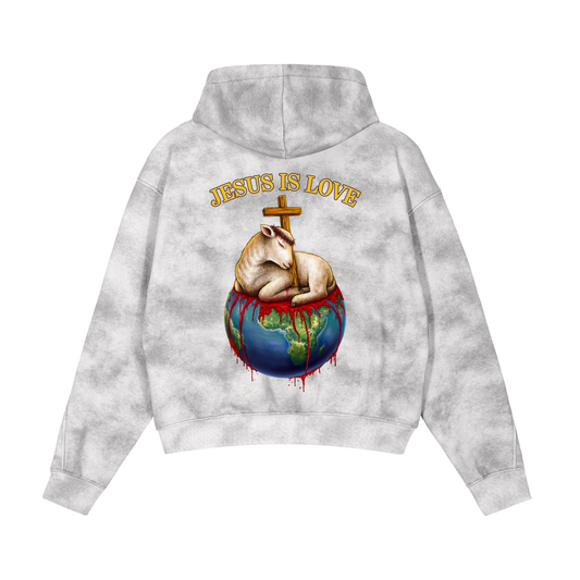 Jesus Is Love Vintage Washed Zip-Up Sage Grey Fleece Hoodie