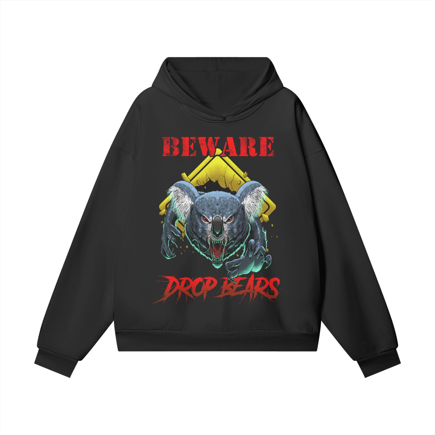 Beware Drop Bear Hidden Pocket Fleece Black Hoodie