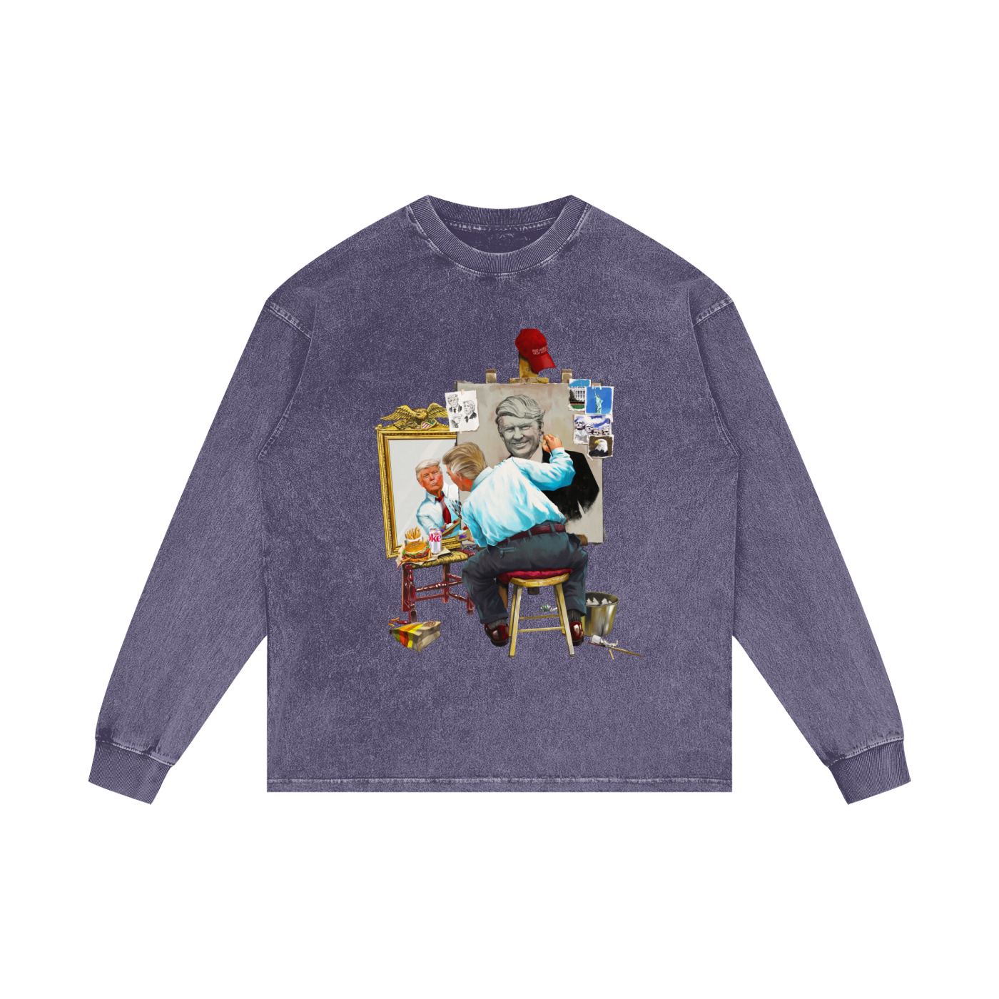 Donald Trump Triple Self Portrait Purple Haze Acid Wash Long Sleeve Tee