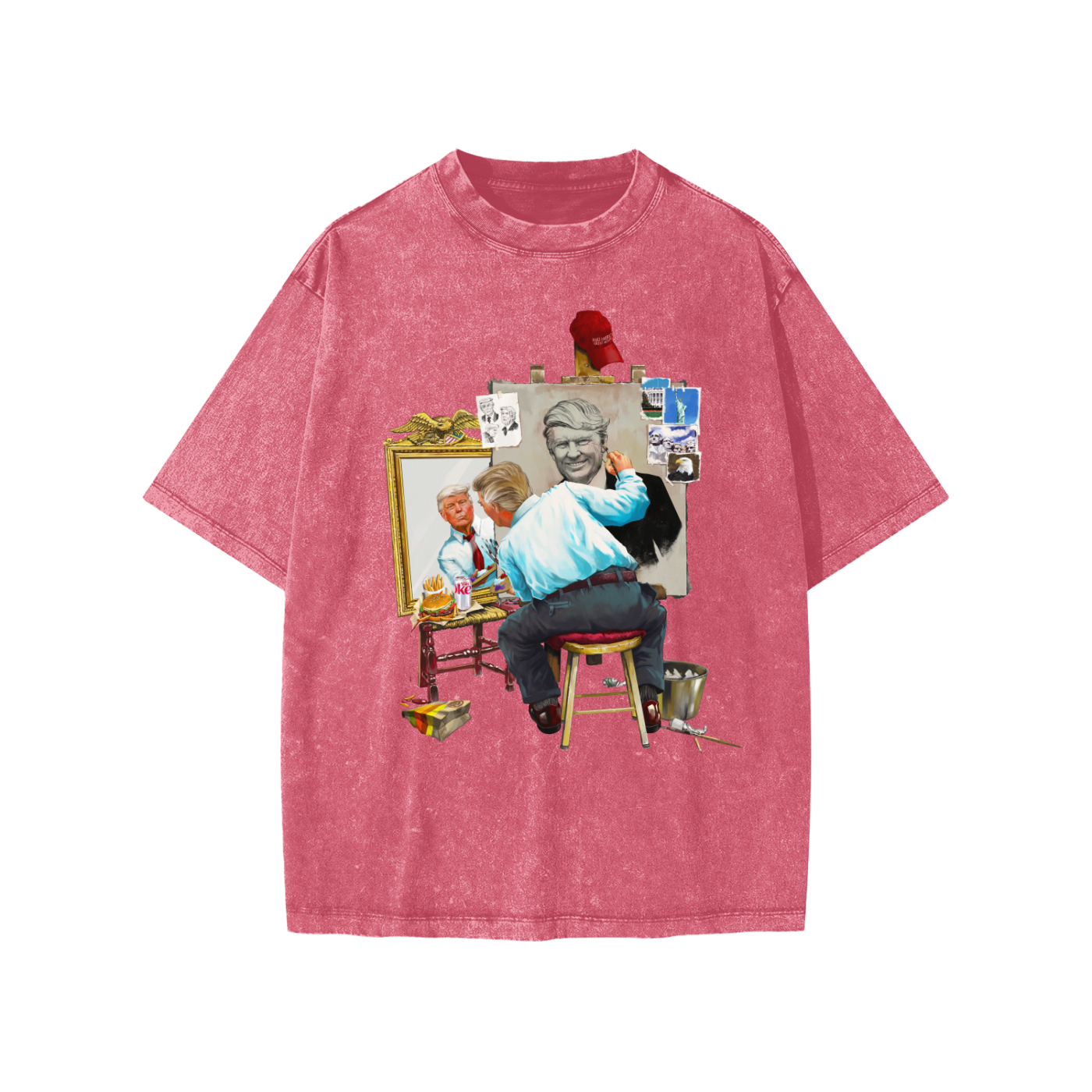 Donald Trump Triple Self Portrait Snow Washed Crimson Kids' Tee