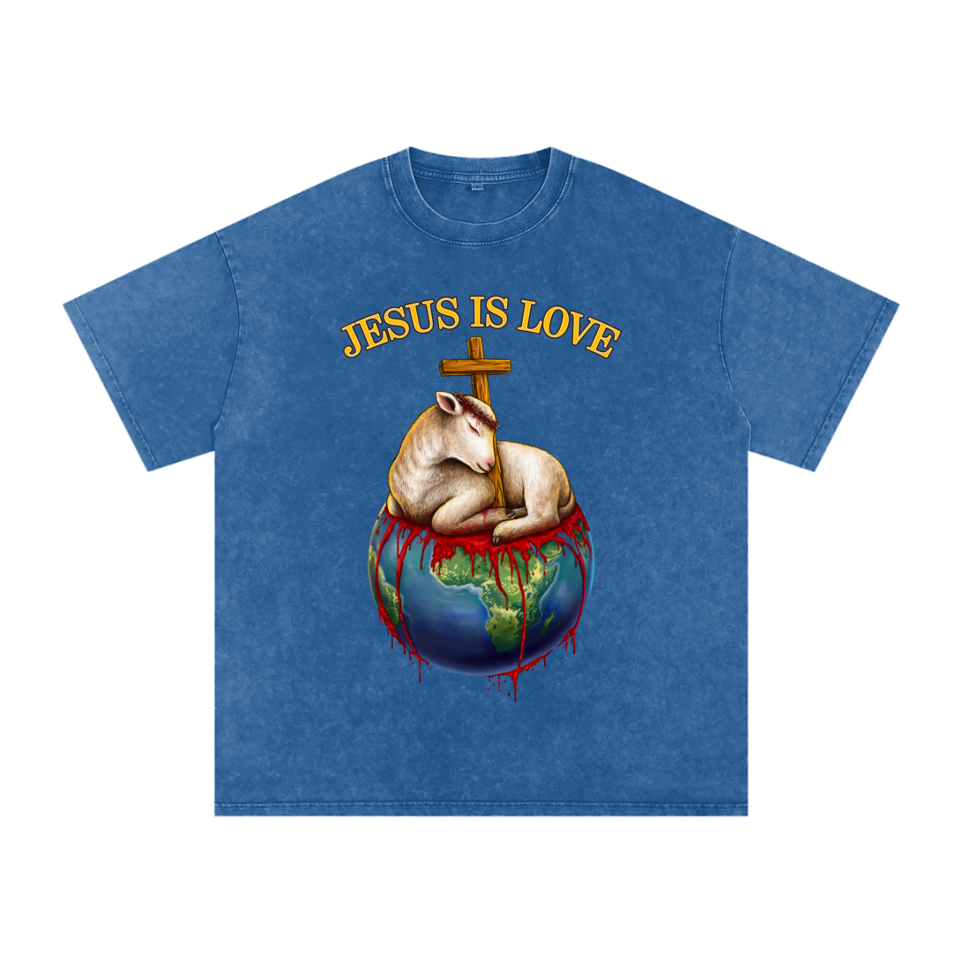 Jesus Is Love Acid Wash Dark Blue Tee