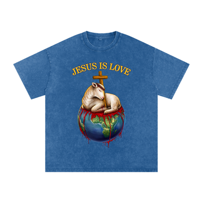Jesus Is Love Acid Wash Dark Blue Tee