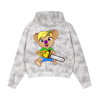 Disney Style Koala Chainsaw Sage Grey Vintage Washed Zip-Up Fleece Hoodie