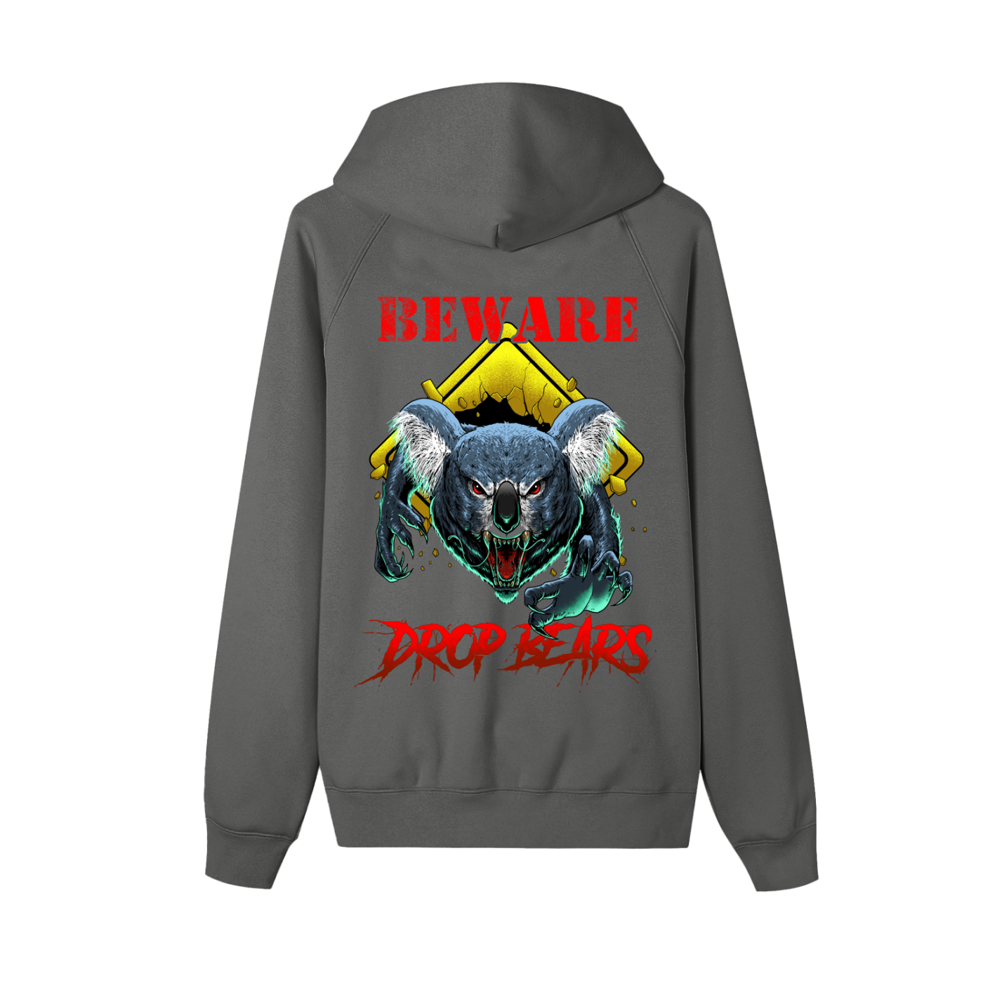Beware Drop Bear Dark Grey Zip-Up Fleece Hoodie