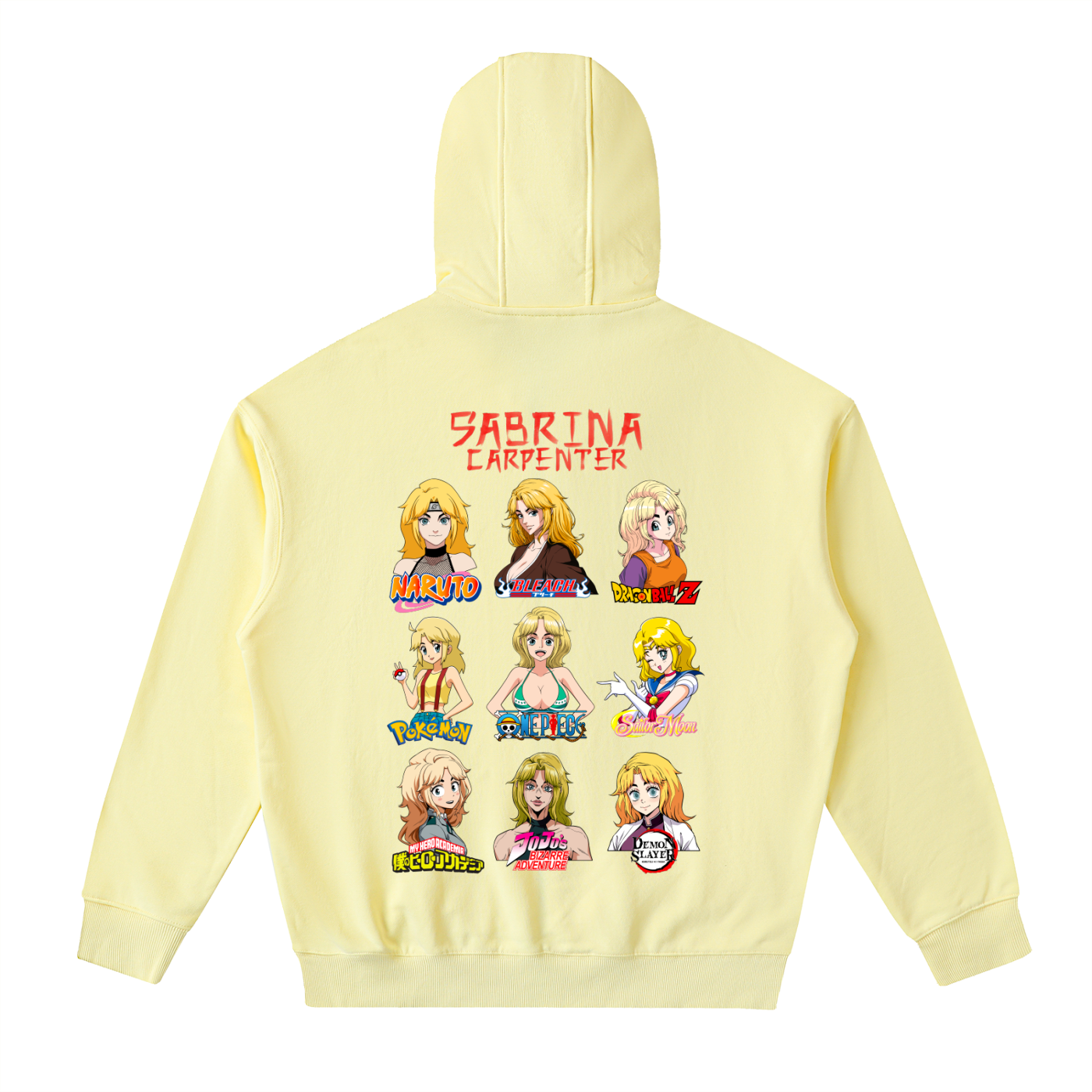 Sabrina Carpenter Anime Art Styles Yellow Classic Zip-Up Hoodie, Naruto, Bleach, Dragonball Z, Pokémon, One Piece, Sailor Moon, My Hero Academia, Jojo's Bizarre Adventure, Demon Slayer