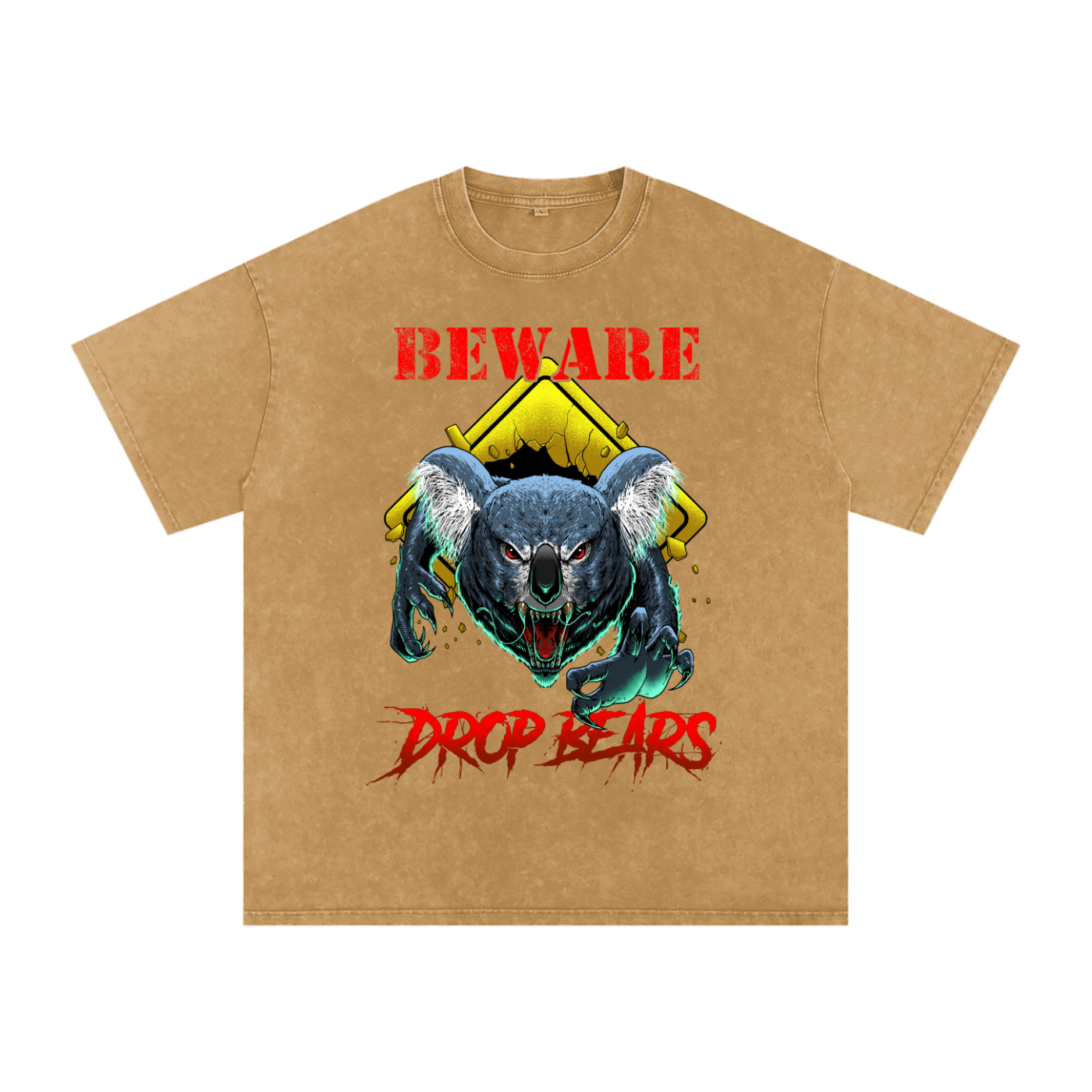 Beware Drop Bear Acid Wash Acid Wash Light Brown Tee