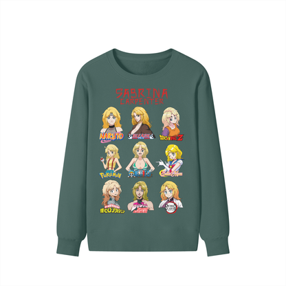 Sabrina Carpenter Anime Art Styles Forest Green Classic Sweatshirt, Naruto, Bleach, Dragonball Z, Pokémon, One Piece, Sailor Moon, My Hero Academia, Jojo's Bizarre Adventure, Demon Slayer