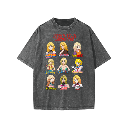 Sabrina Carpenter Anime Art Styles Dark Grey Snow Washed Kids' Tee, Naruto, Bleach, Dragonball Z, Pokémon, One Piece, Sailor Moon, My Hero Academia, Jojo's Bizarre Adventure, Demon Slayer