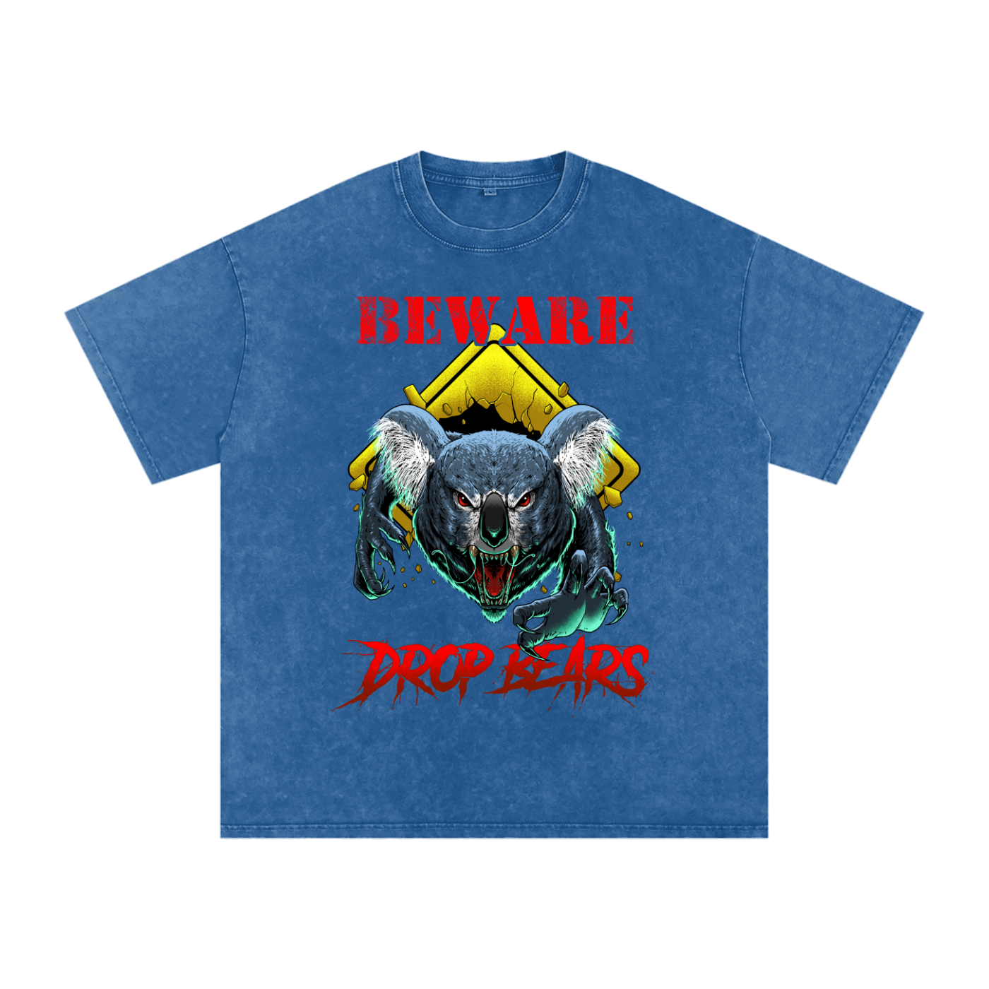 Beware Drop Bear Acid Wash Dark Blue Tee