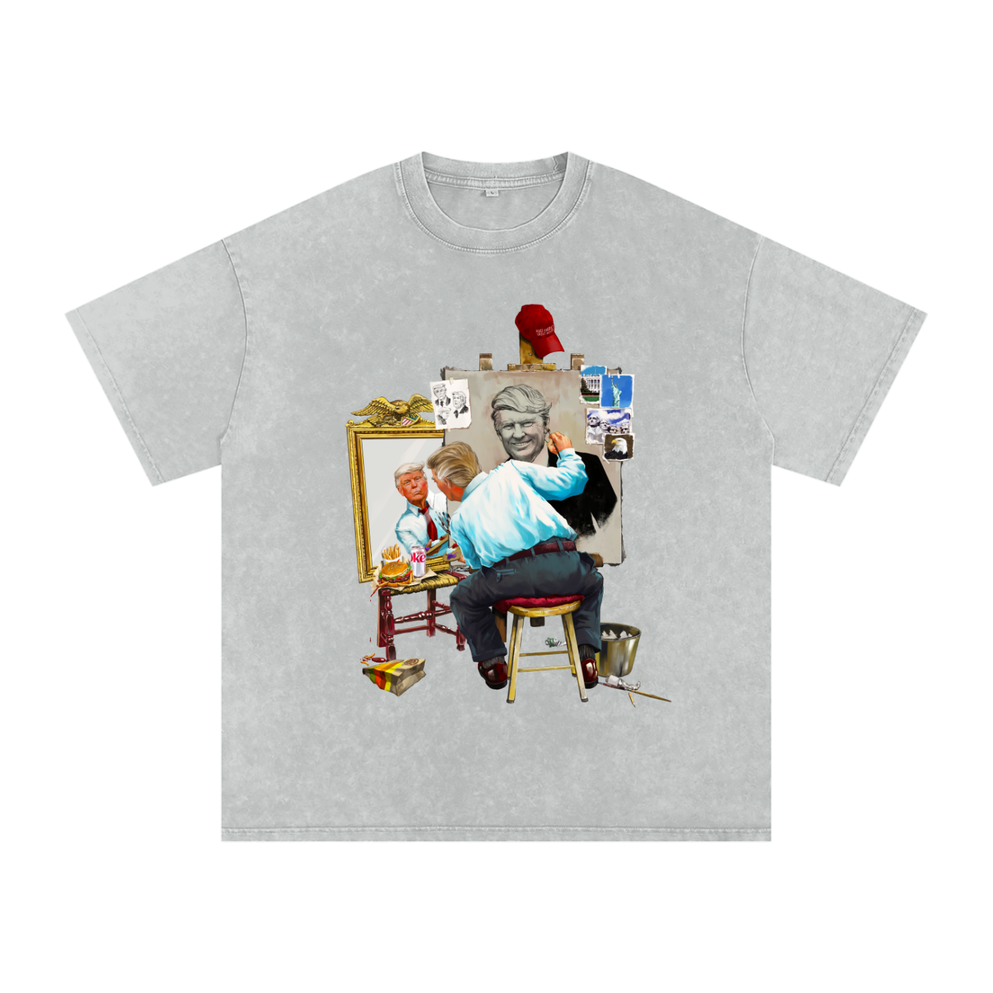 Donald Trump Triple Self Portrait Acid Wash Light Grey Tee