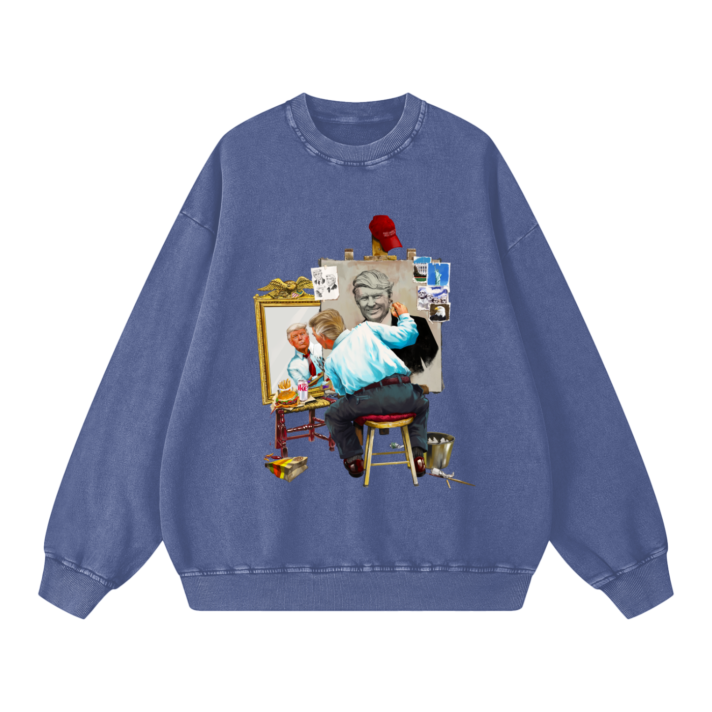 Donald Trump Triple Self Portrait Acid Wash Lapis Blue Sweatshirt