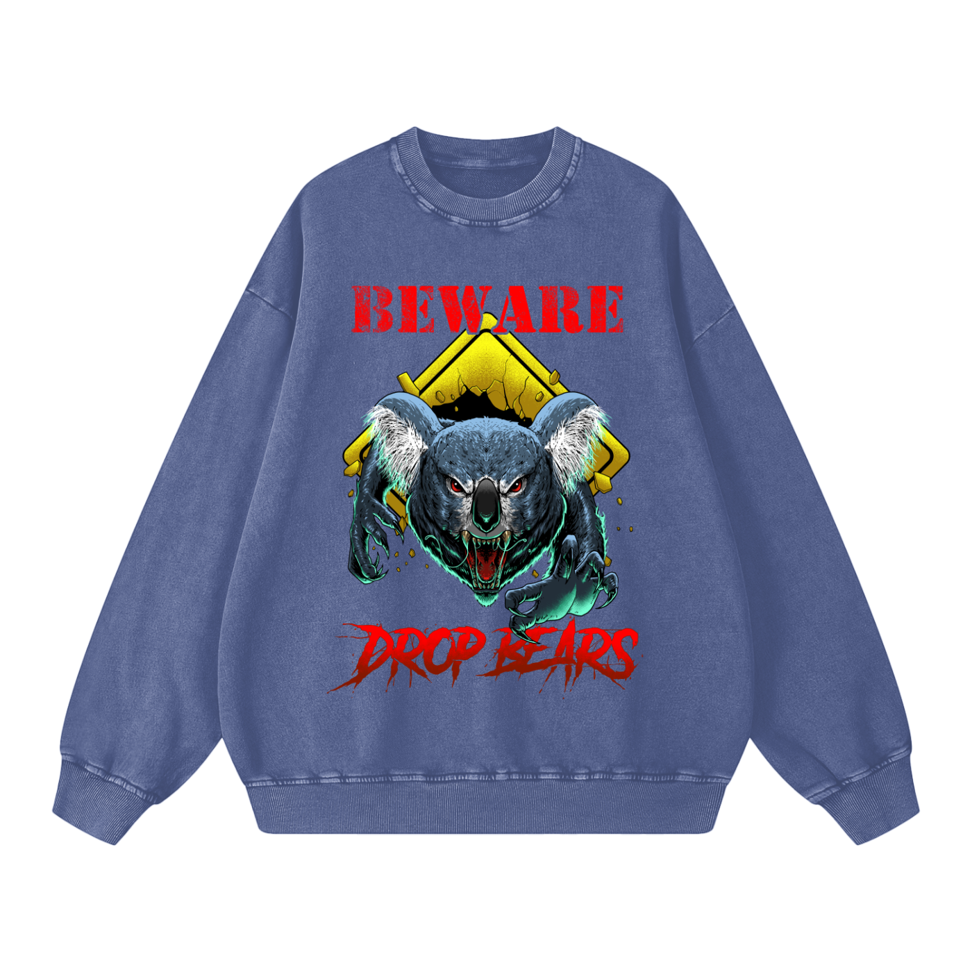Beware Drop Bear Acid Wash Lapis Blue Sweatshirt