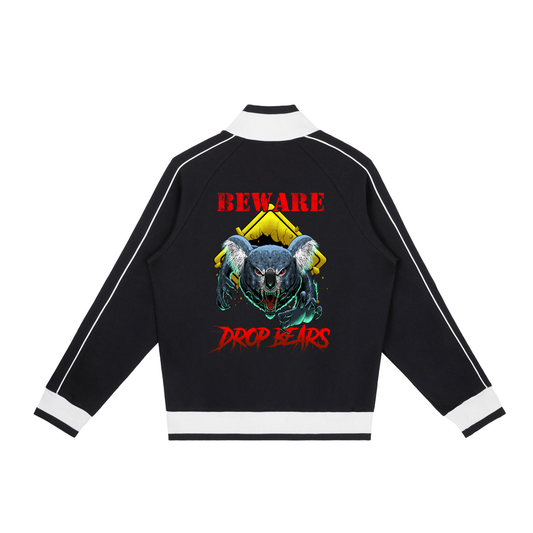 Beware Drop Bear Black Retro Raglan Zip-Up Track Jacket
