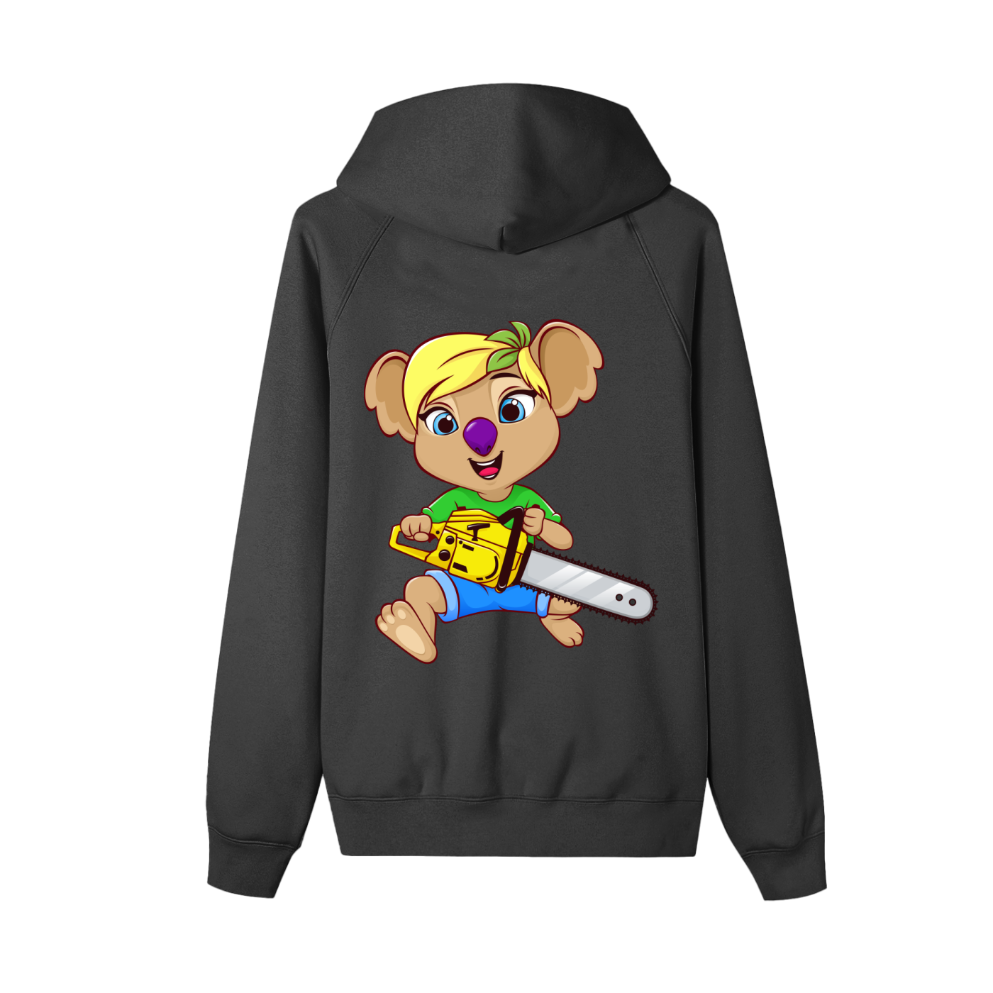 Disney Style Koala Chainsaw Black Zip-Up Fleece Hoodie