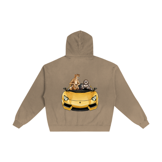 Cheetah & Sloth Lamborghini Aventador Sand Sunfaded Zip-Up Hoodie