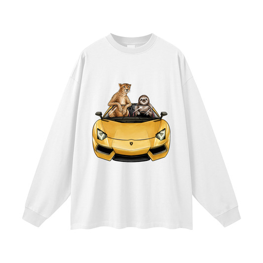 Cheetah & Sloth Lamborghini Aventador White Classic Long Sleeve Tee