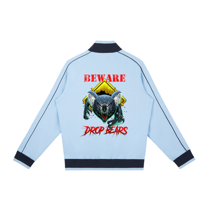 Beware Drop Bear Sky Blue Retro Raglan Zip-Up Track Jacket
